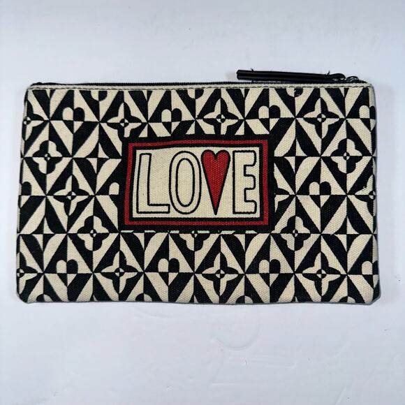 Brighton Canvas Zippered Pouch LOVE Black White Red Makeup Bag 5.5" x 9.5" - Picture 2 of 9